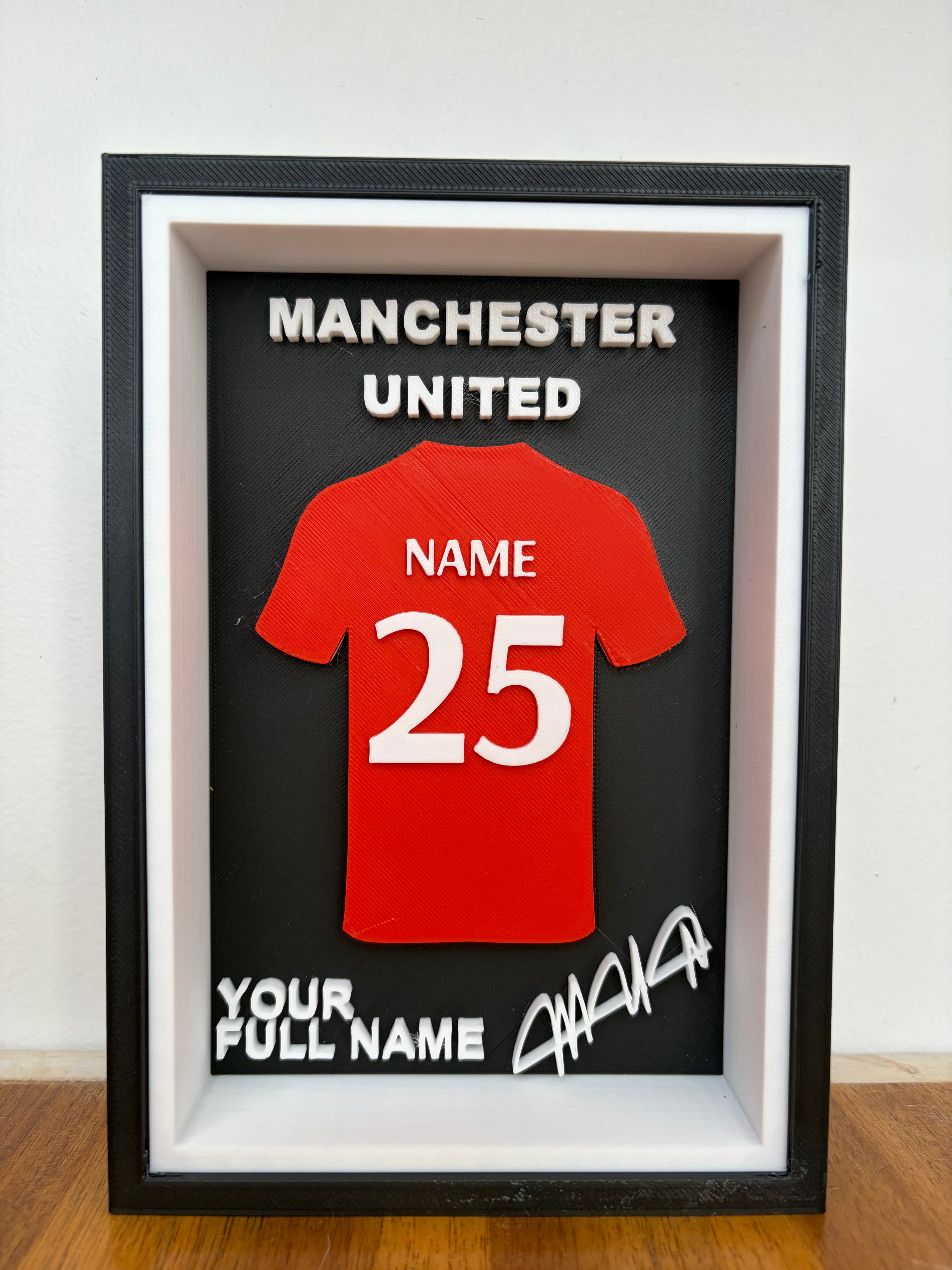 Custom 3D Printed Football Jersey Display Frame — Personalised with name and number